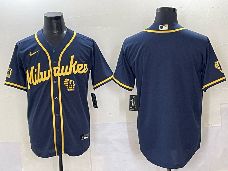 Men Milwaukee Brewers Blank Blue 2025 Nike MLB Jersey style 016